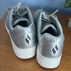 Skechers Metallic Silver Sneakers with White Soles